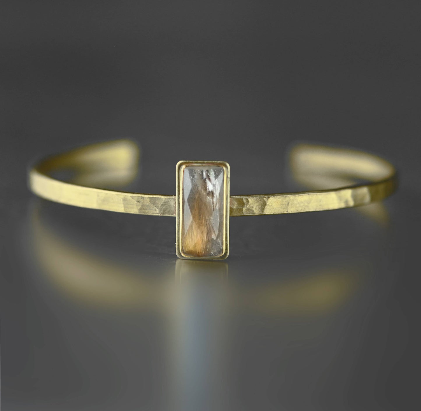 Thin Brass Cuff w/ Semi Precious Gemstone: Labradorite