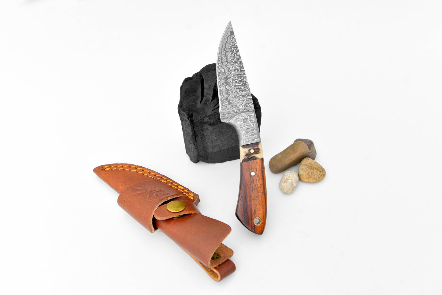 Damascus Steel Timberline Stag Horn EDC Knife by Titan TK-119