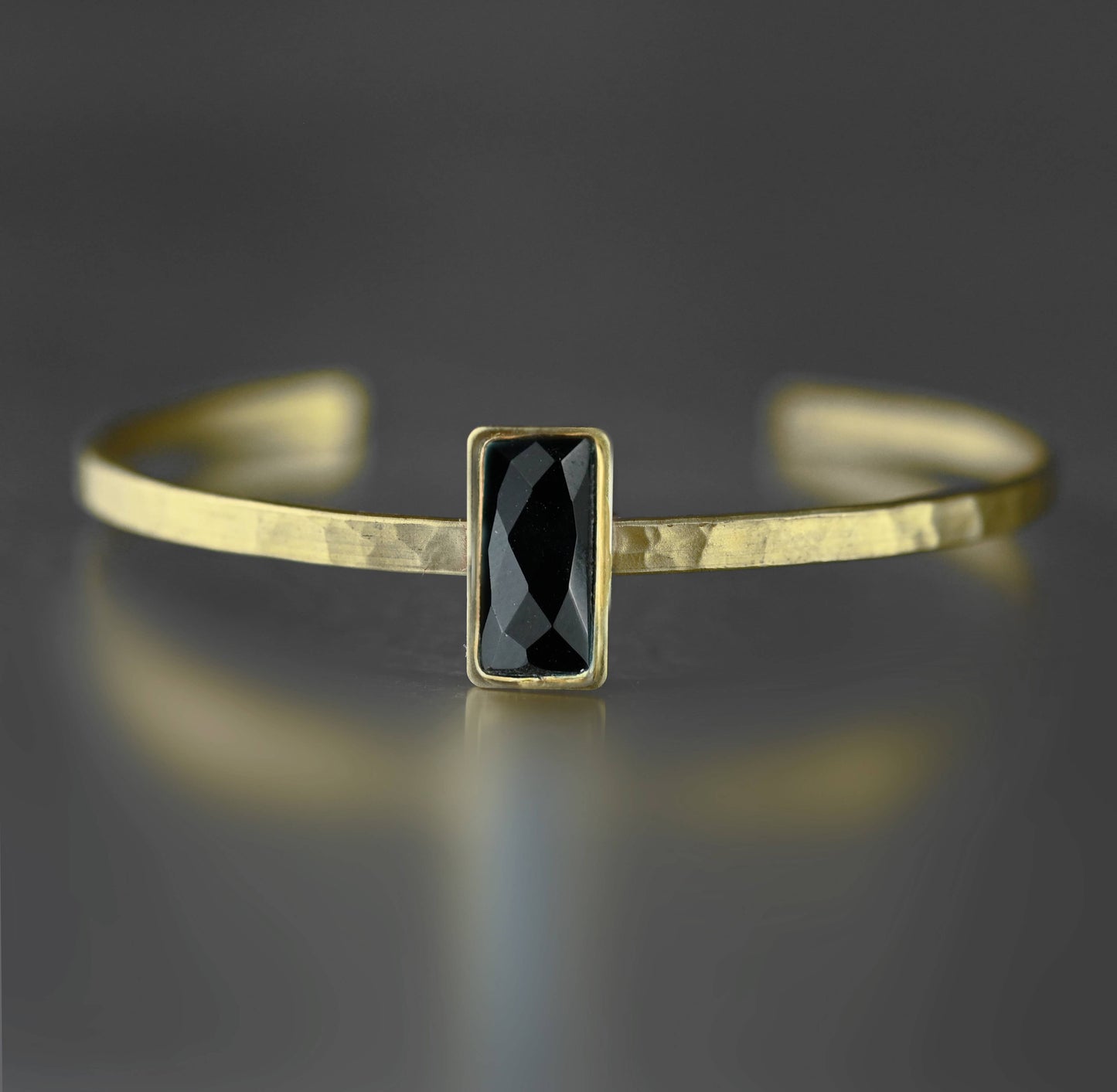 Thin Brass Cuff w/ Semi Precious Gemstone: Labradorite
