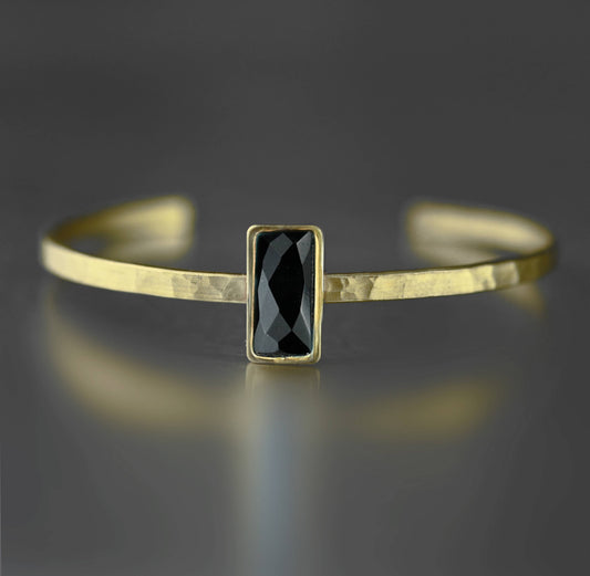 Thin Brass Cuff w/ Semi Precious Gemstone: Black Onyx