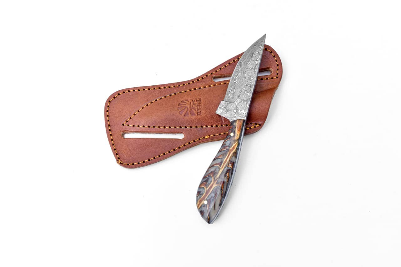 Pine Cone Handle Damascus Skinner Knife