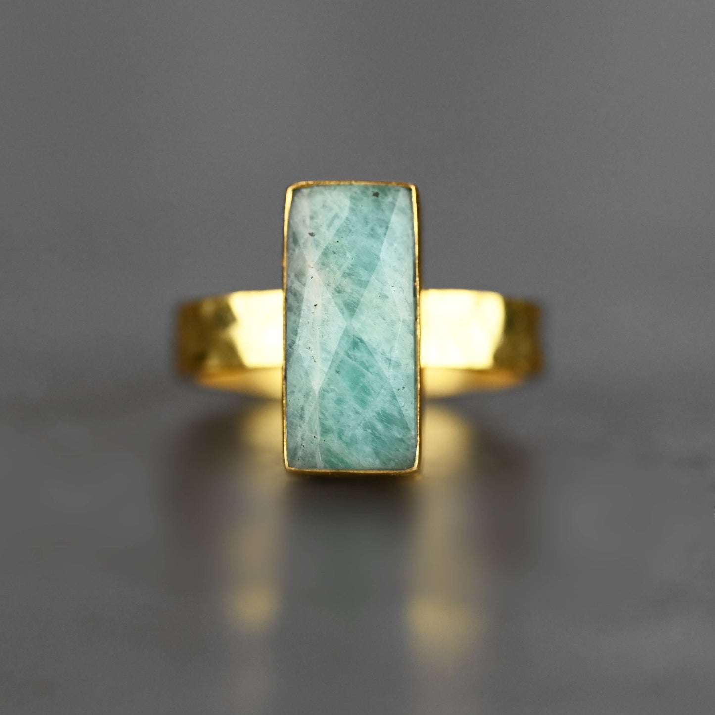 Amazonite  Rectangle Ring on a Hand Hammered Band: 6