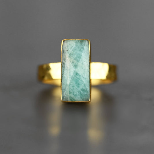 Amazonite  Rectangle Ring on a Hand Hammered Band: 6
