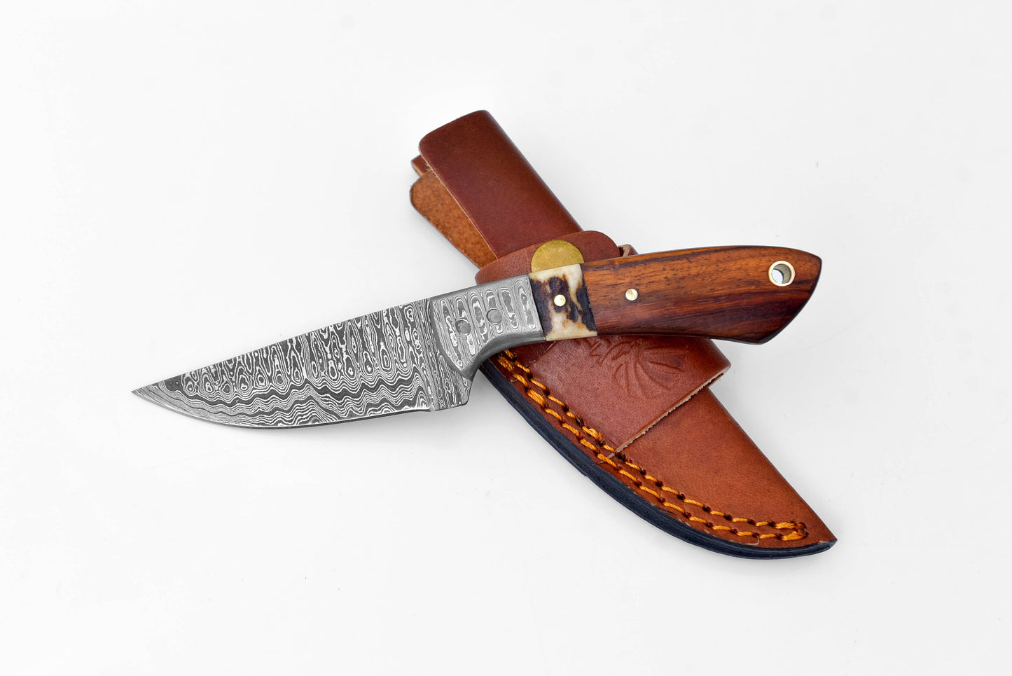 Damascus Steel Timberline Stag Horn EDC Knife by Titan TK-119