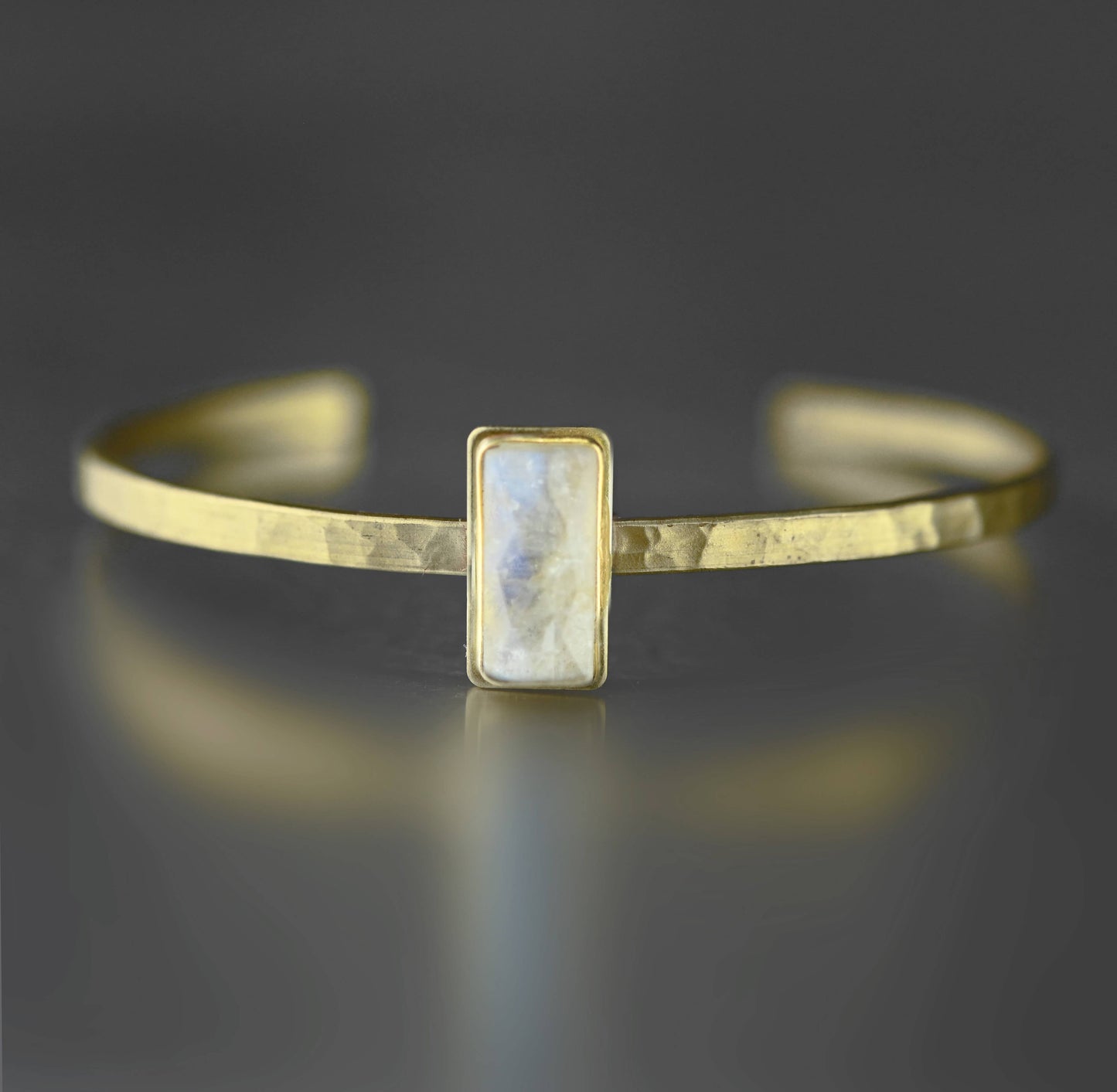 Thin Brass Cuff w/ Semi Precious Gemstone: Labradorite