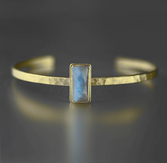 Thin Brass Cuff w/ Semi Precious Gemstone: Amazonite