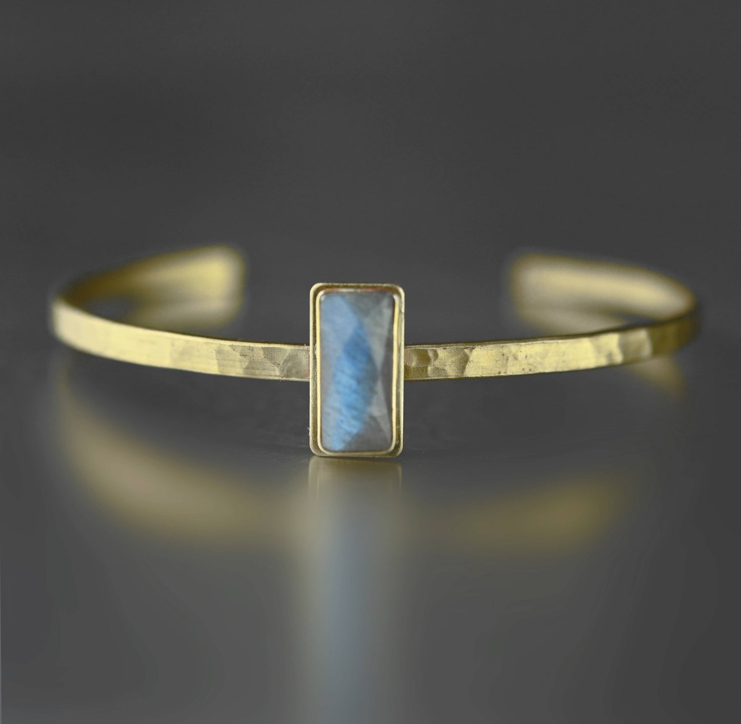 Thin Brass Cuff w/ Semi Precious Gemstone: Labradorite
