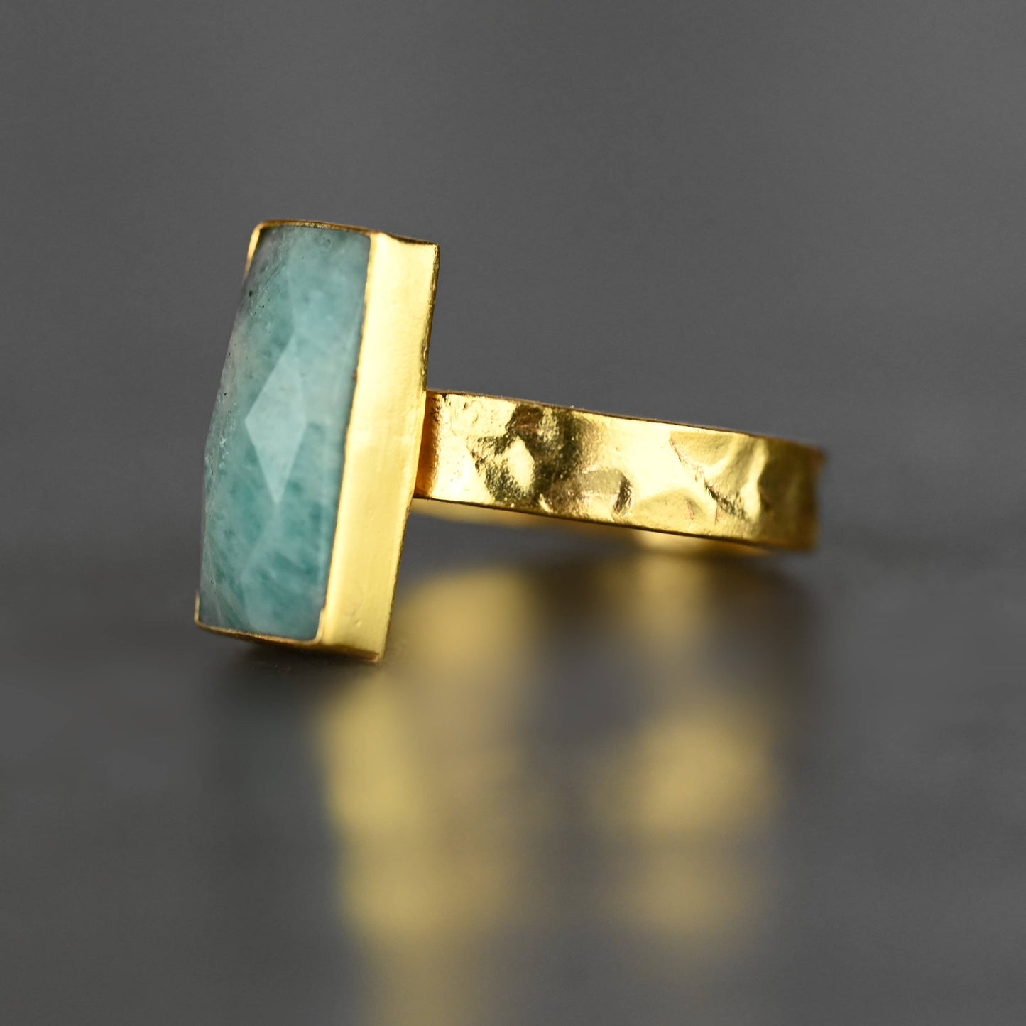 Amazonite  Rectangle Ring on a Hand Hammered Band: 6