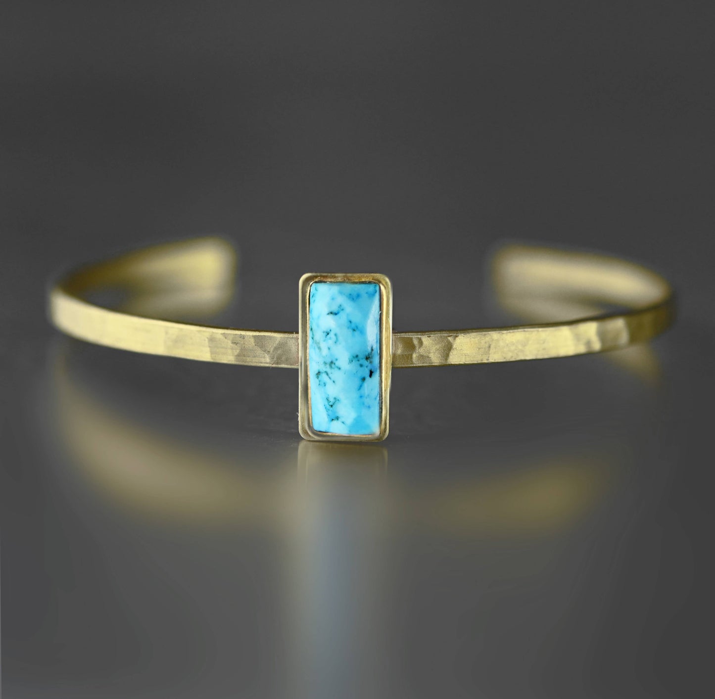 Thin Brass Cuff w/ Semi Precious Gemstone: Amazonite