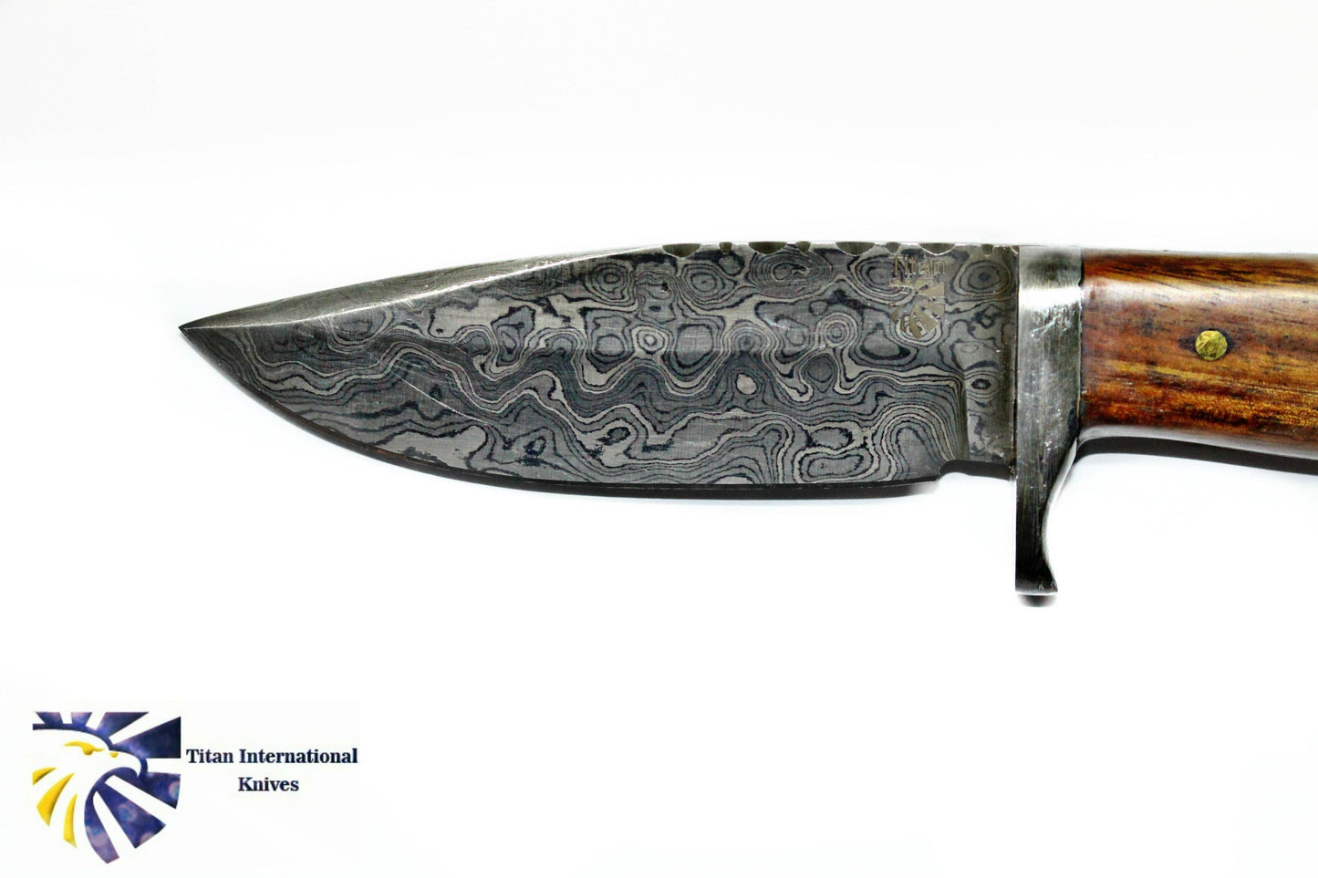 DAMASCUS KNIFE/ Titan/ Camp/ Hunting Knife / Rose Wood Hande