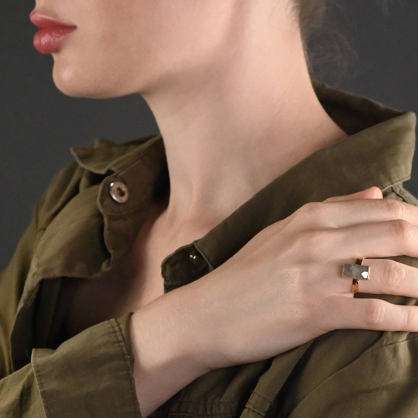 Rectangle Labradorite  Ring on a Hand Hammered Band: 7