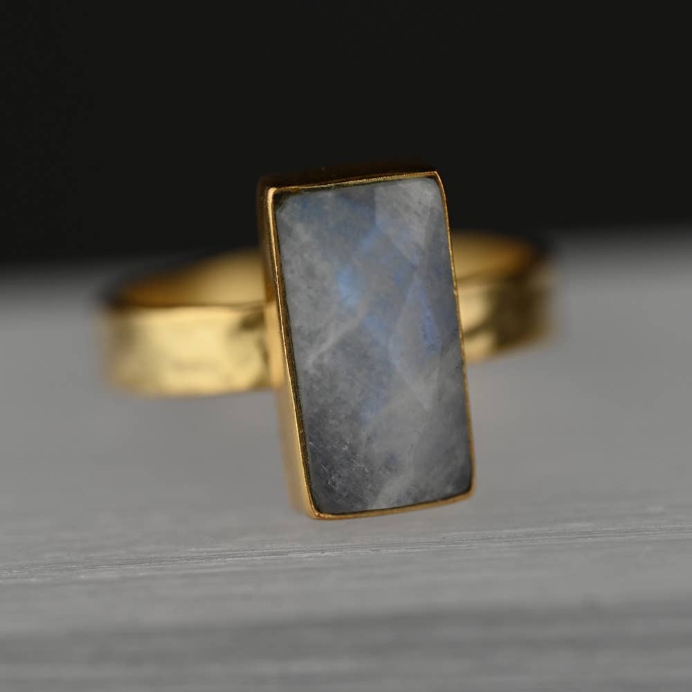 Rectangle Labradorite  Ring on a Hand Hammered Band: 7